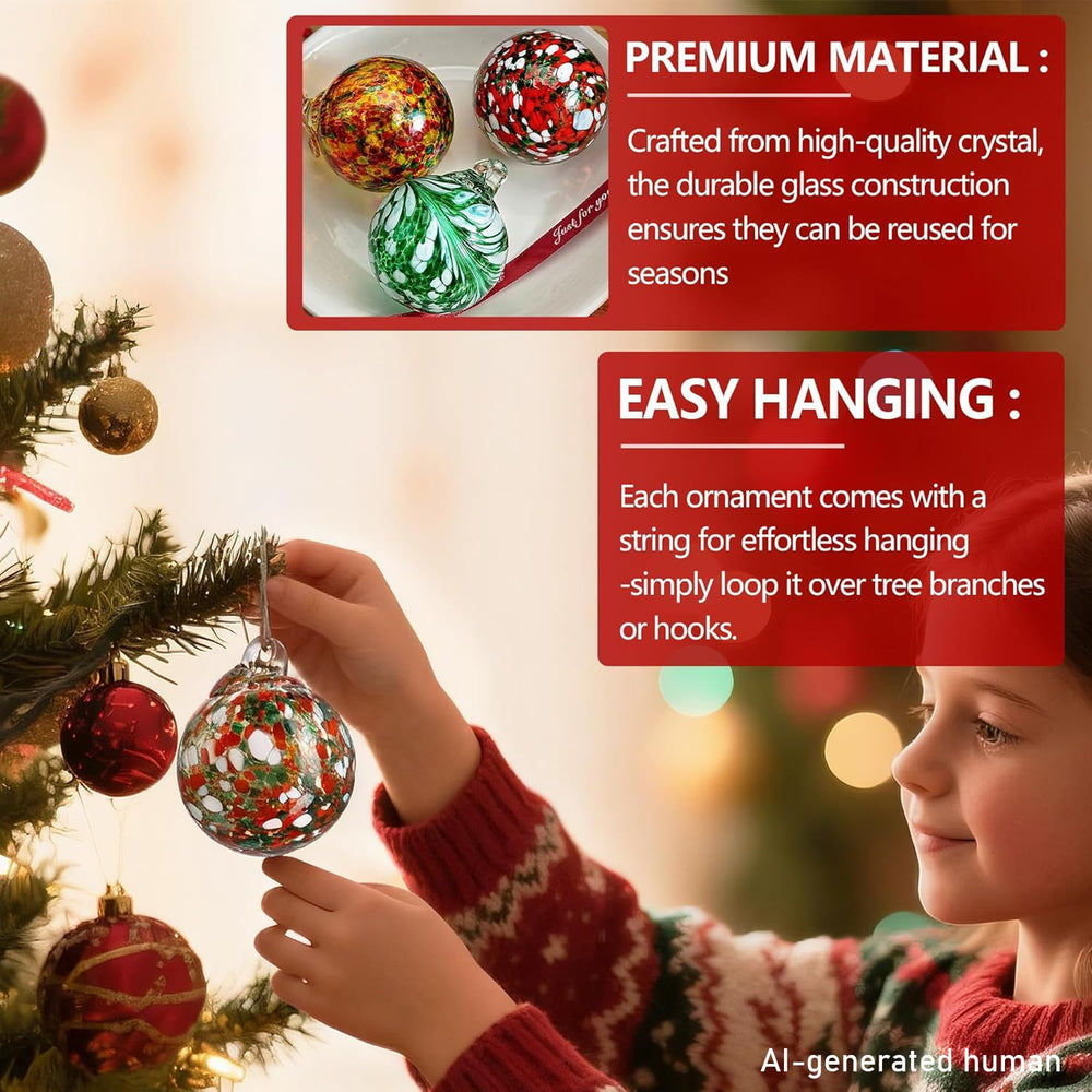 KRISININE ornaments hanging on a Christmas tree adding reflective sparkle and color