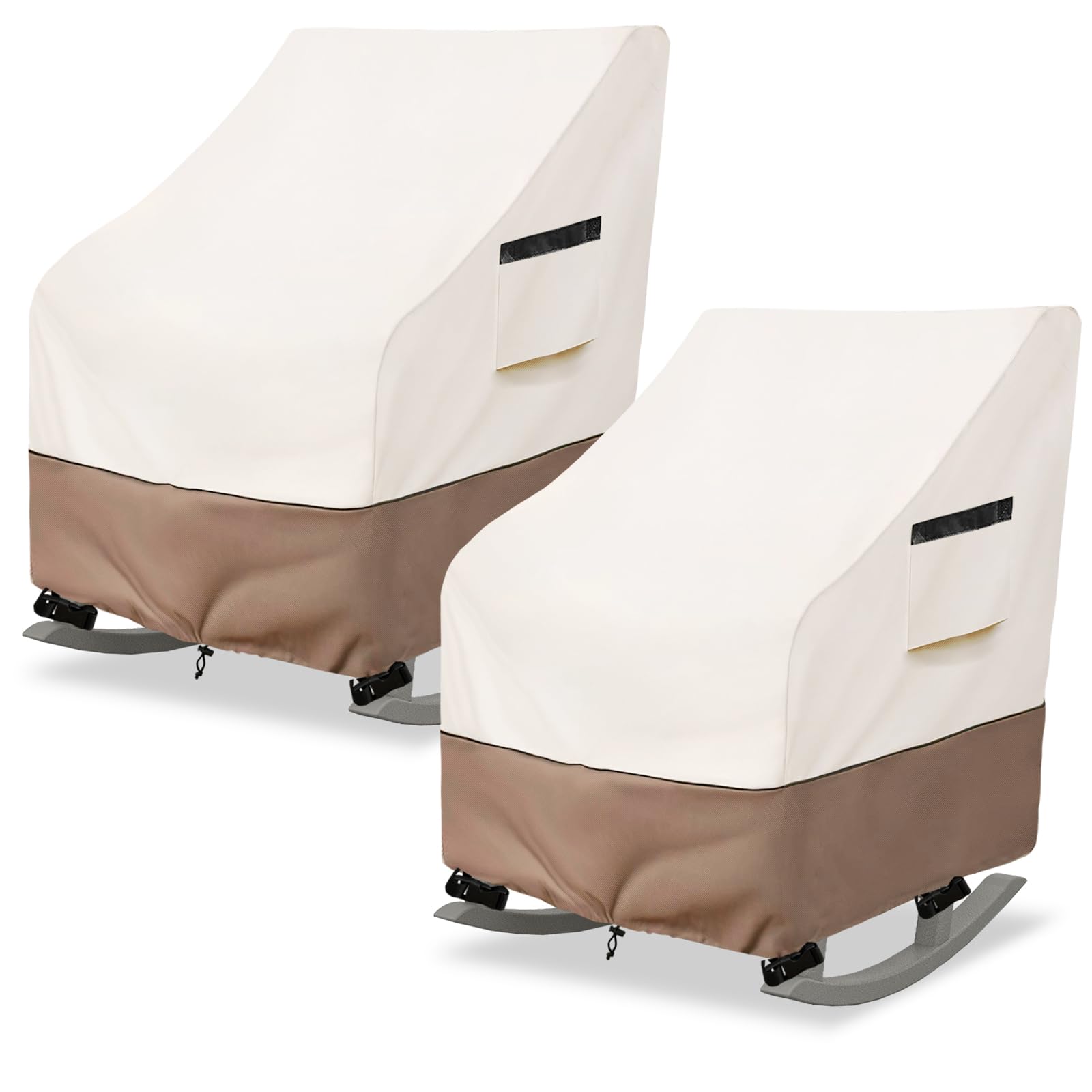 Krismile front view beige cover protecting rocking chair, durable weather protection