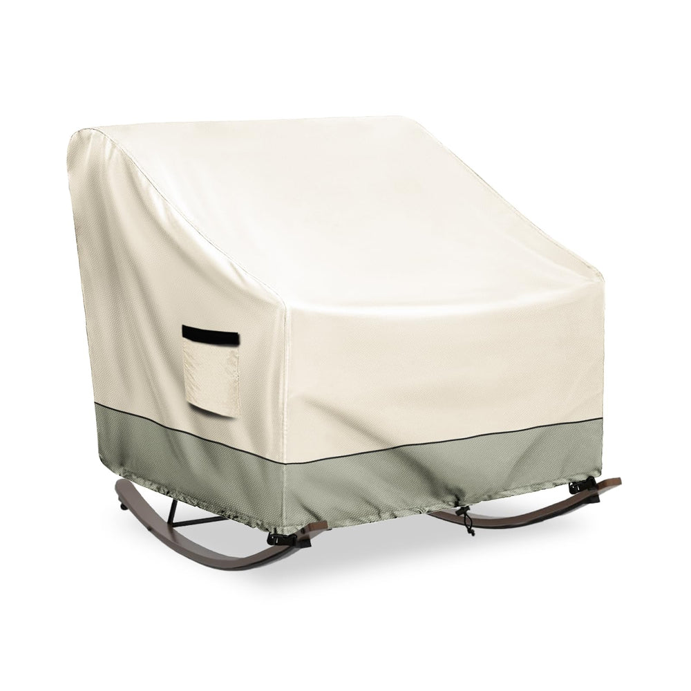 Krismile front view of covered rocking chair showing full waterproof protection