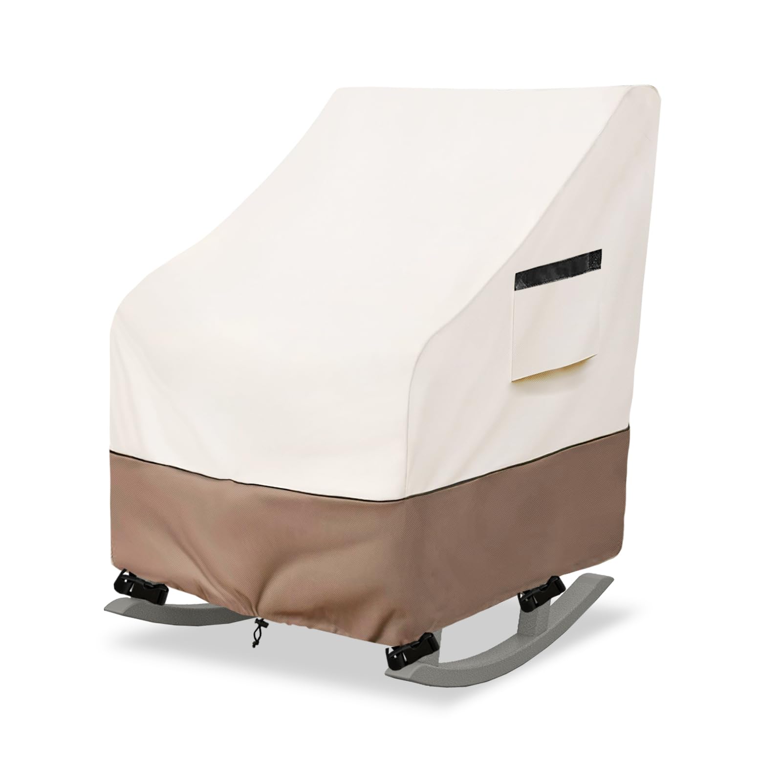Krismile front view shows full cover protecting chair from weather