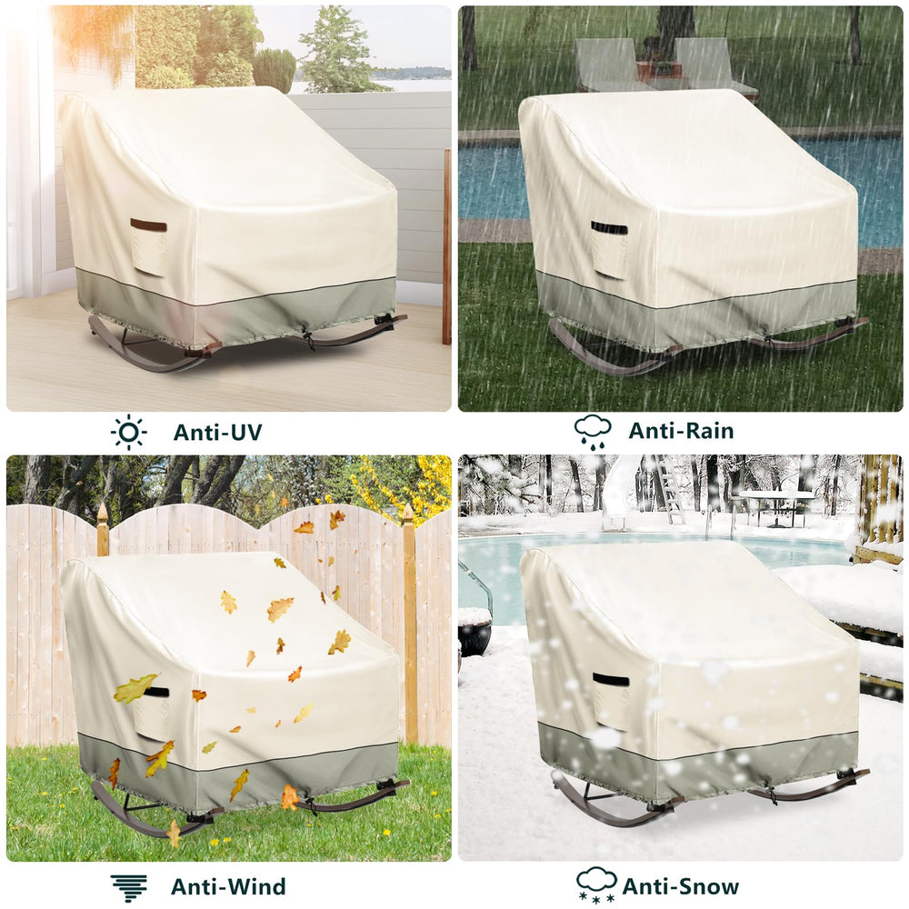 Krismile covered rocking chair on patio protecting furniture from weather