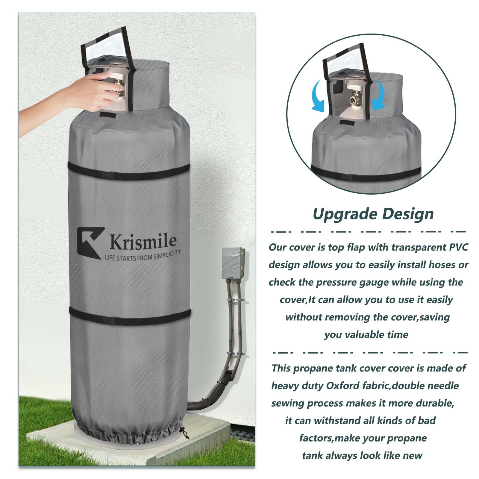 Krismile installed on a 100lb tank outdoors for year-round protection