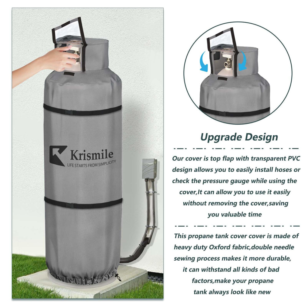 Krismile installed on a 100lb tank outdoors for year-round protection