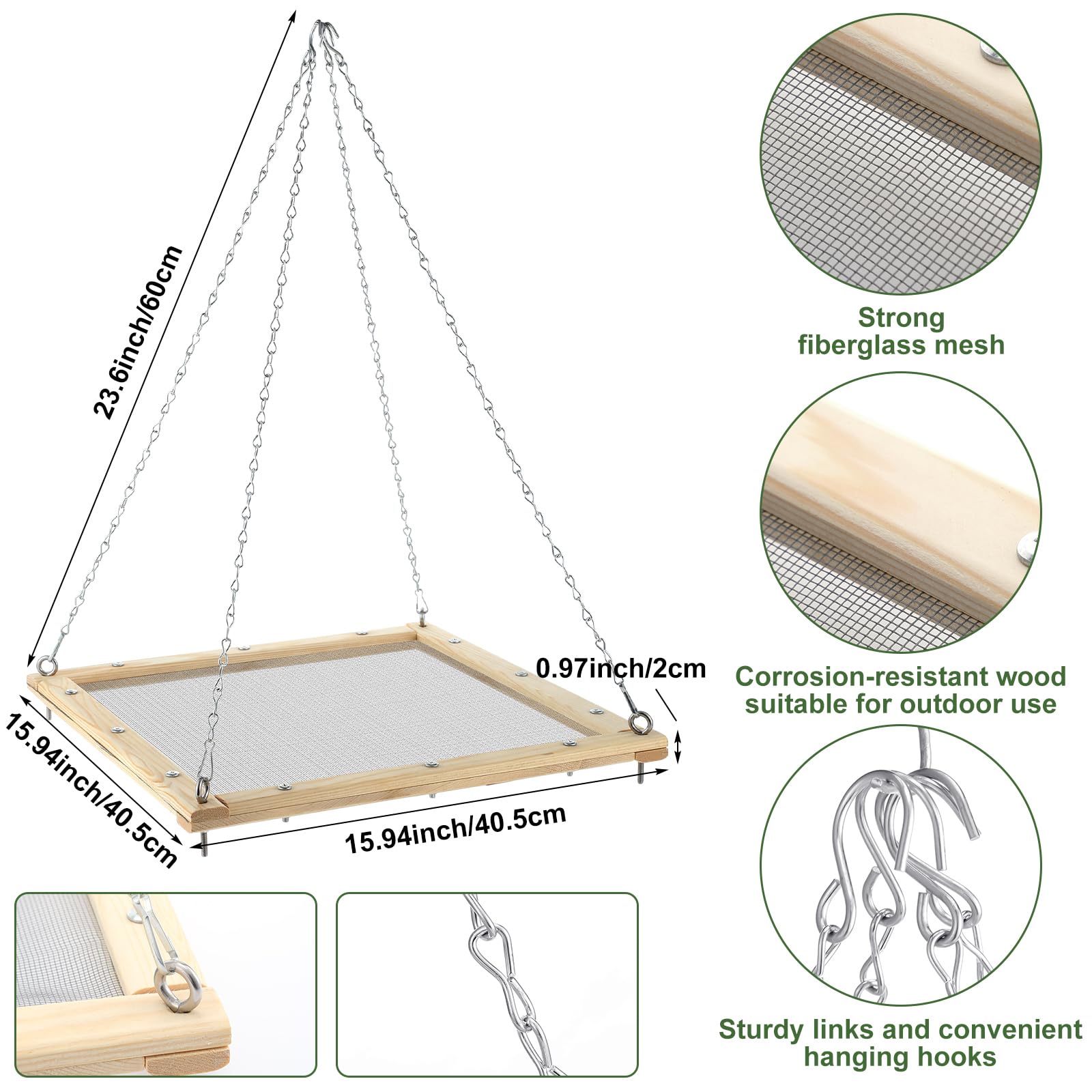 Kritkin closeup of fiberglass mesh detail illustrating durable seed retention and easy drainage