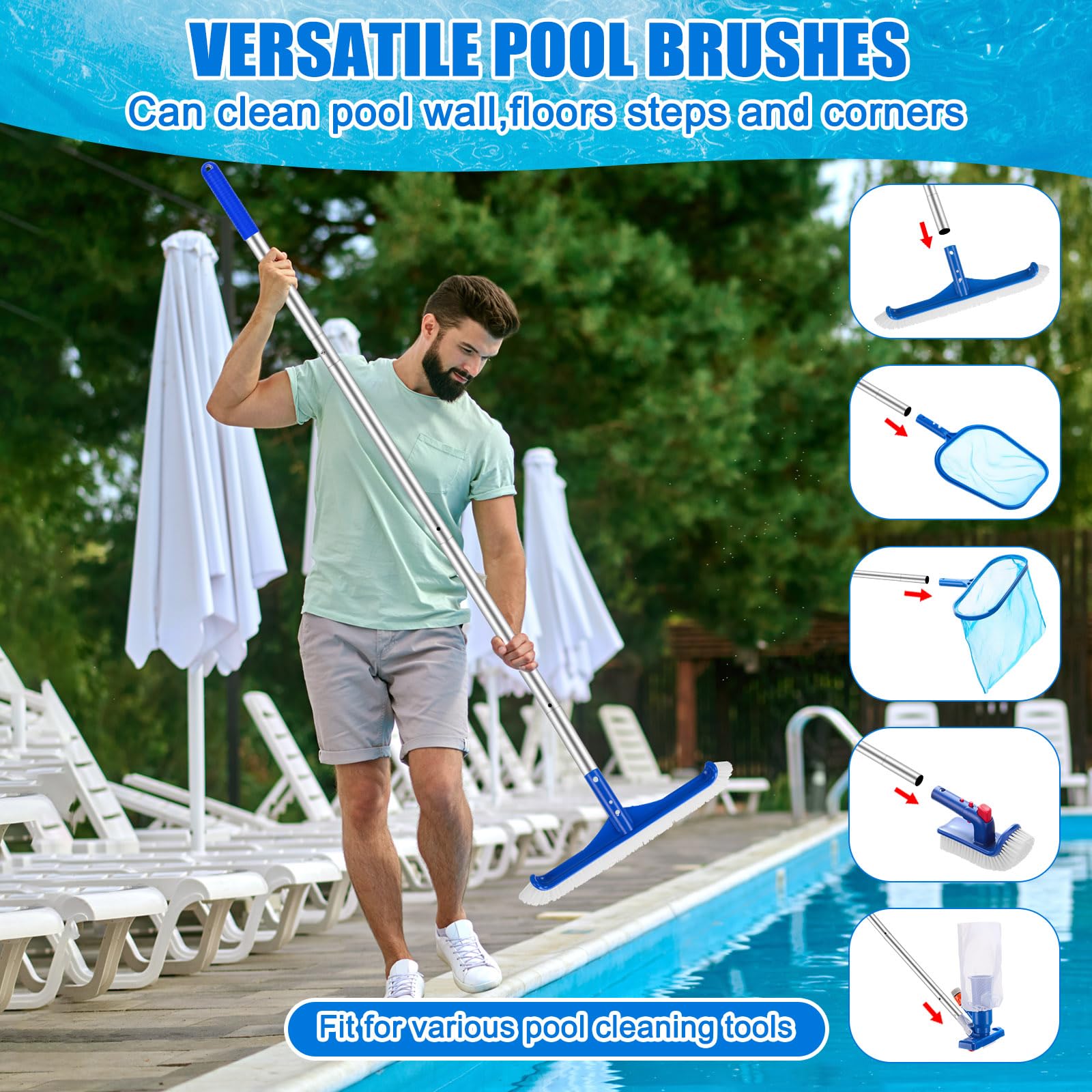 Kritkin skimmer net removing leaves from pool surface quickly