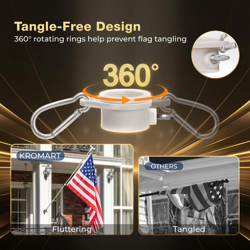 KROMART solar light mounted on pole illuminating flag at night