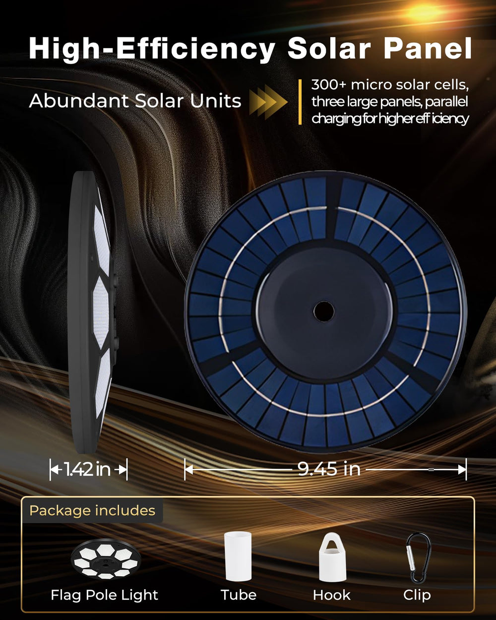 KROMART closeup of top-mounted solar panel capturing sunlight for long runtime