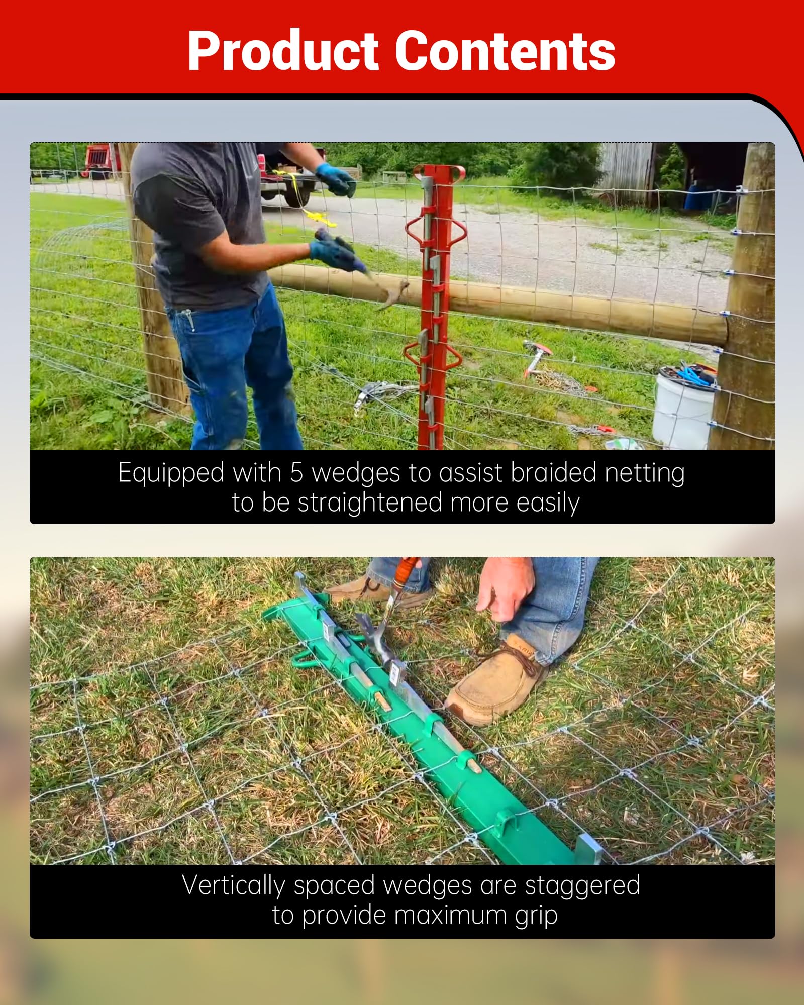 Krysolad stretcher bar in use on a field fence demonstrating quicker farm installation