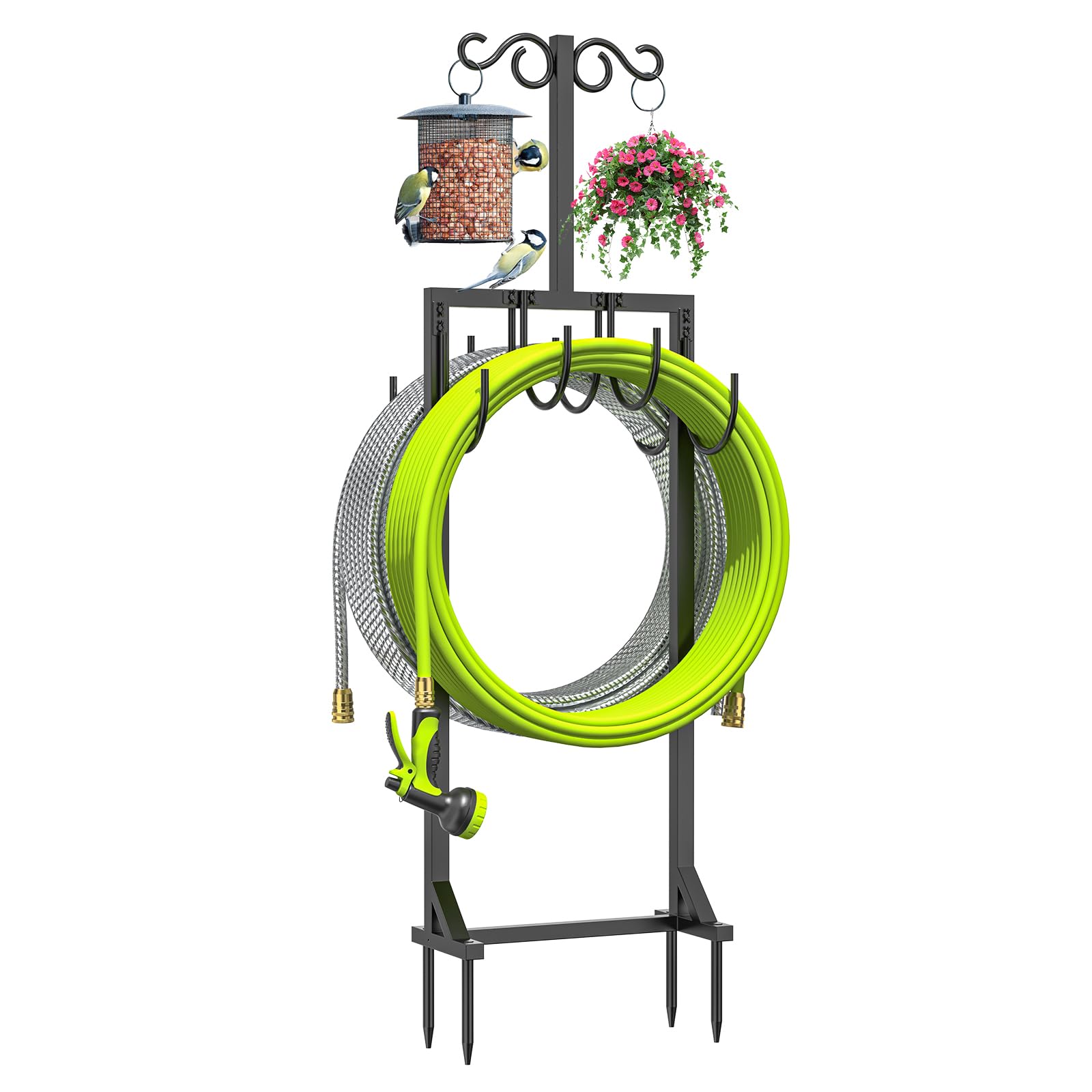 KRZKRZ front view of freestanding hose holder showing organized storage benefit