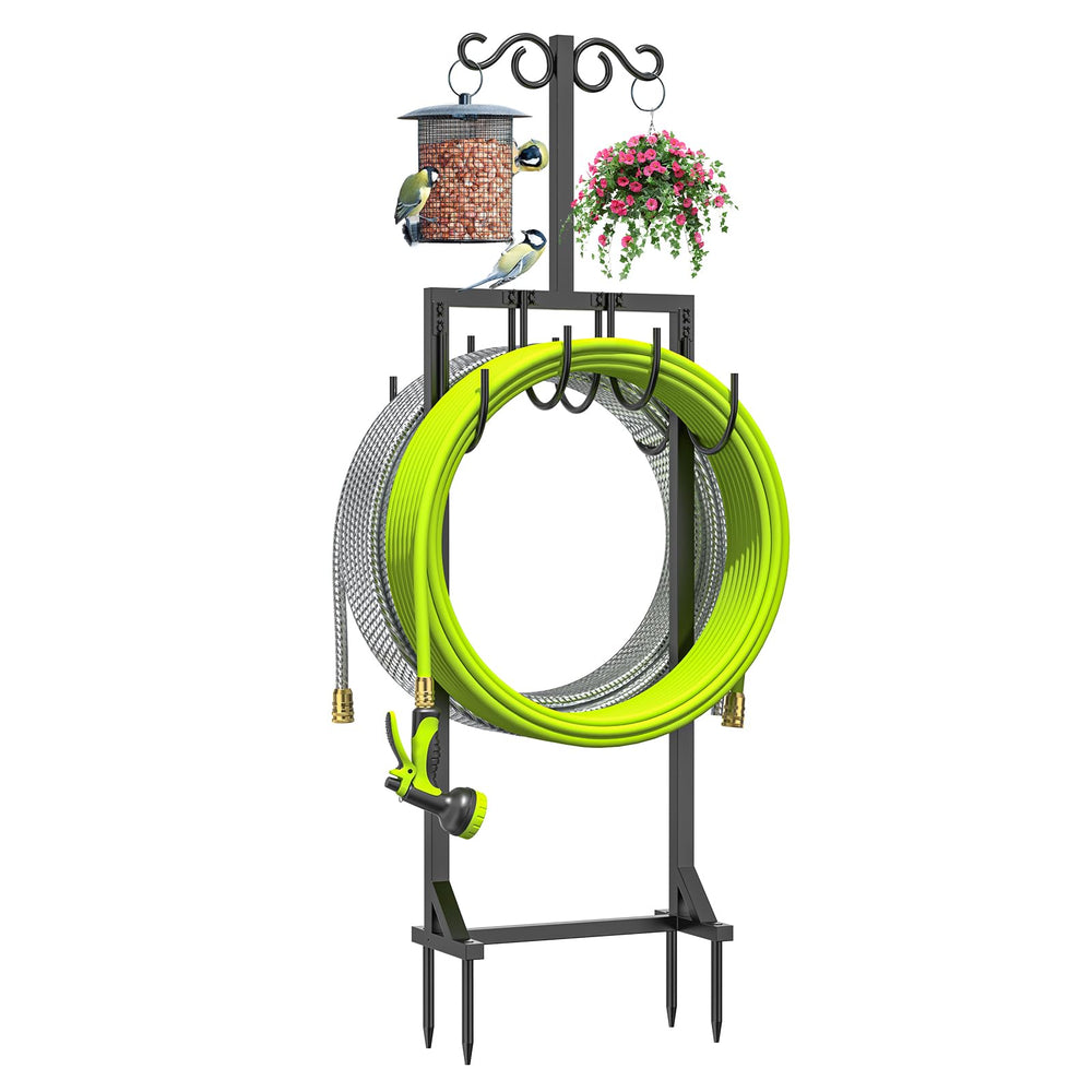 KRZKRZ front view of freestanding hose holder showing organized storage benefit