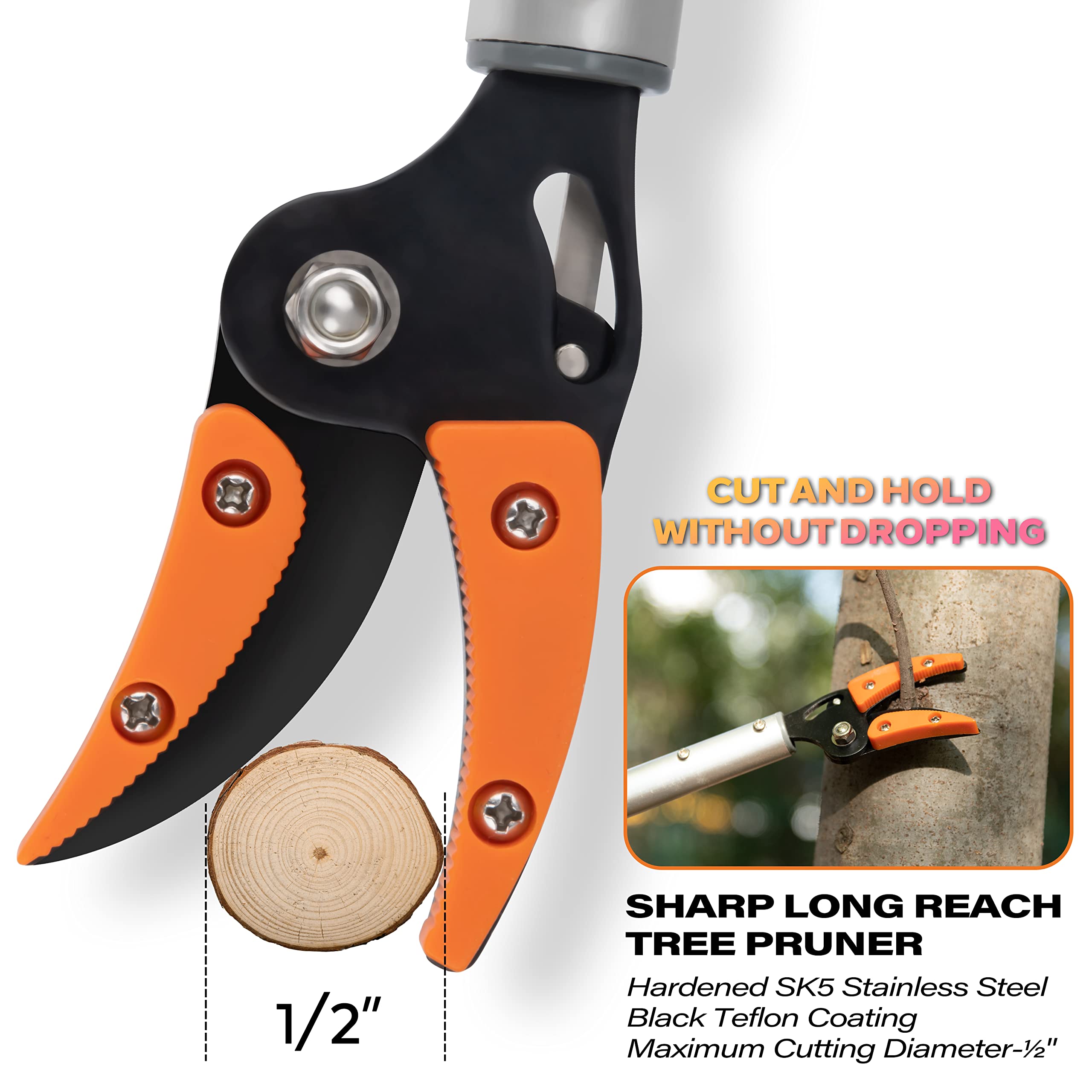 KSEIBI pruner in use cutting a small branch for precise overhead pruning
