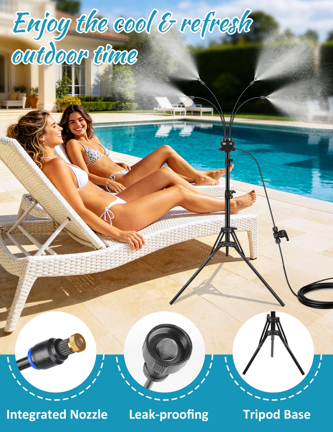 Ksheat long misting line in use demonstrating broad cooling coverage