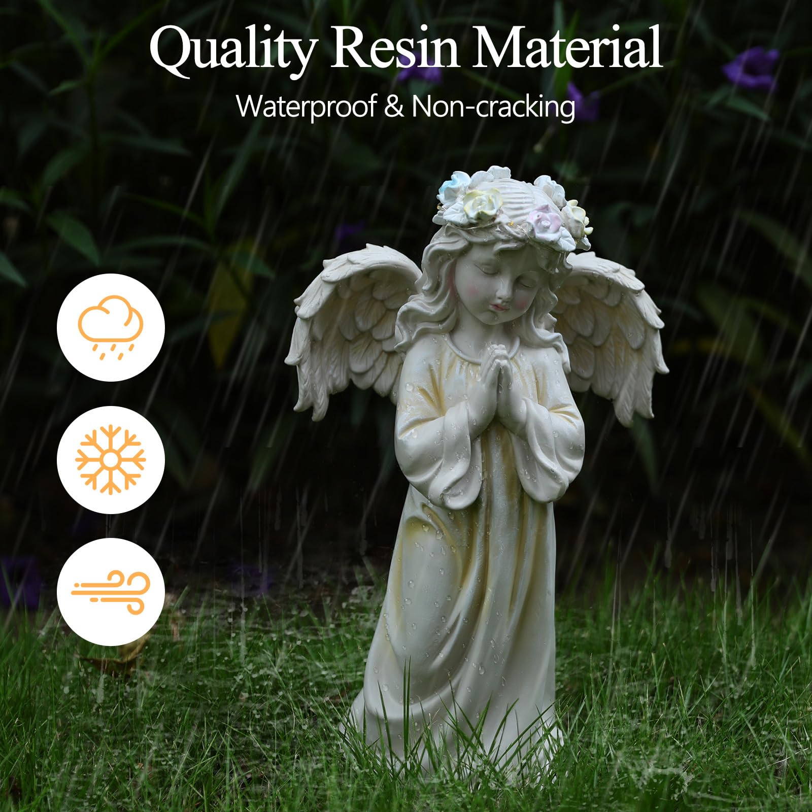 Kssiaz statue placed in garden bed adding decorative watchful presence