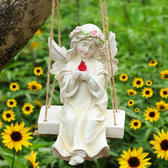 Kssiaz angel sculpture front view showing warm light and decorative swing benefit