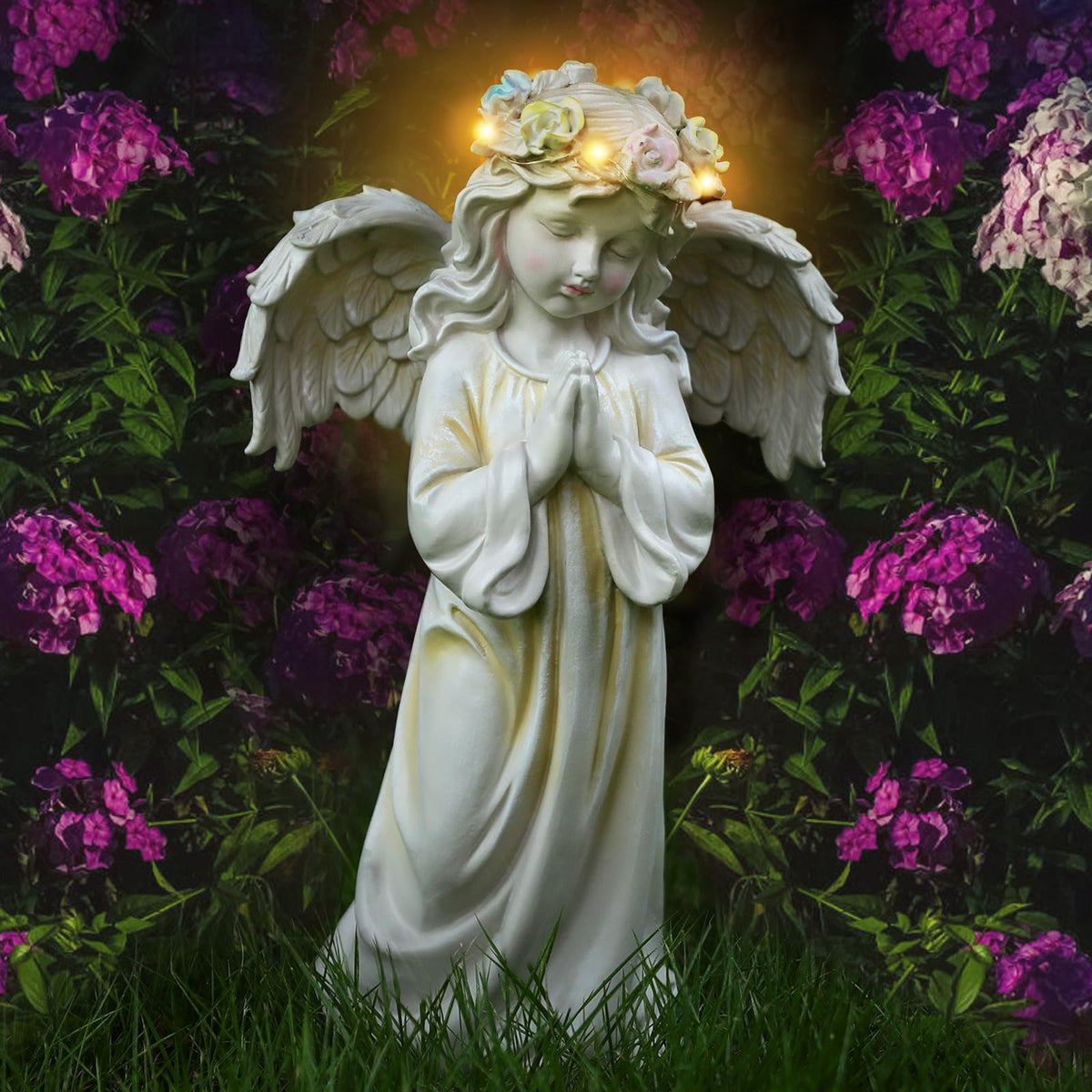 Kssiaz angel statue front view showing protective pose and welcome appeal