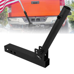 KSWLOR front view of hitch flagpole holder showing robust mounting and easy fit