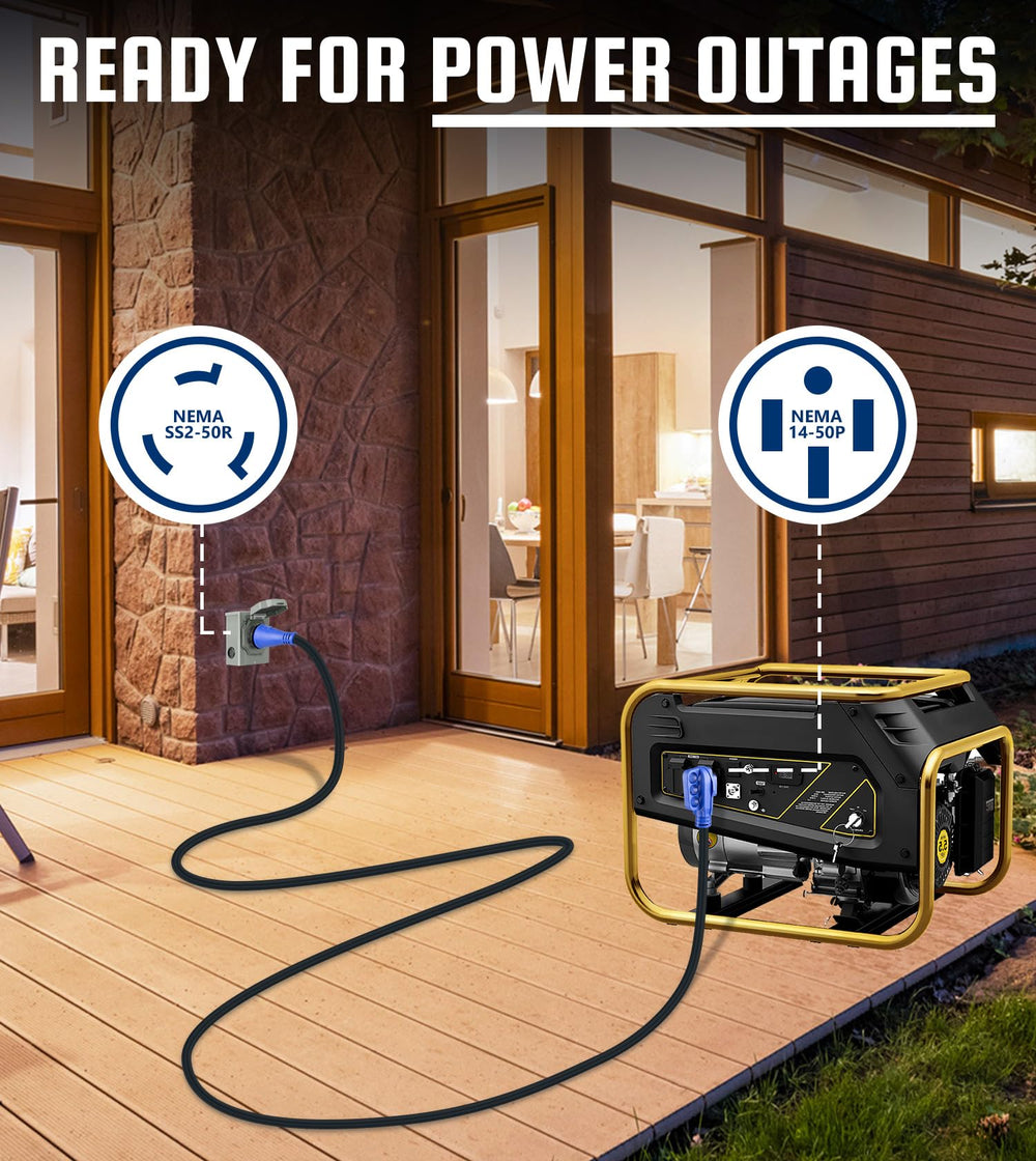 KTOEBYCO 15FT cord connected to RV and generator providing reliable outdoor power