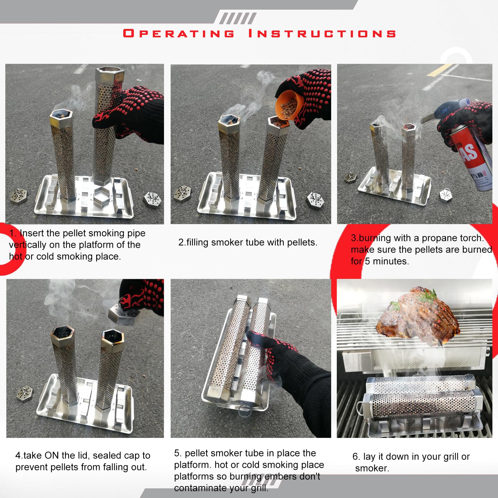 KU-koruo tube placed horizontally inside a gas grill producing controlled smoke