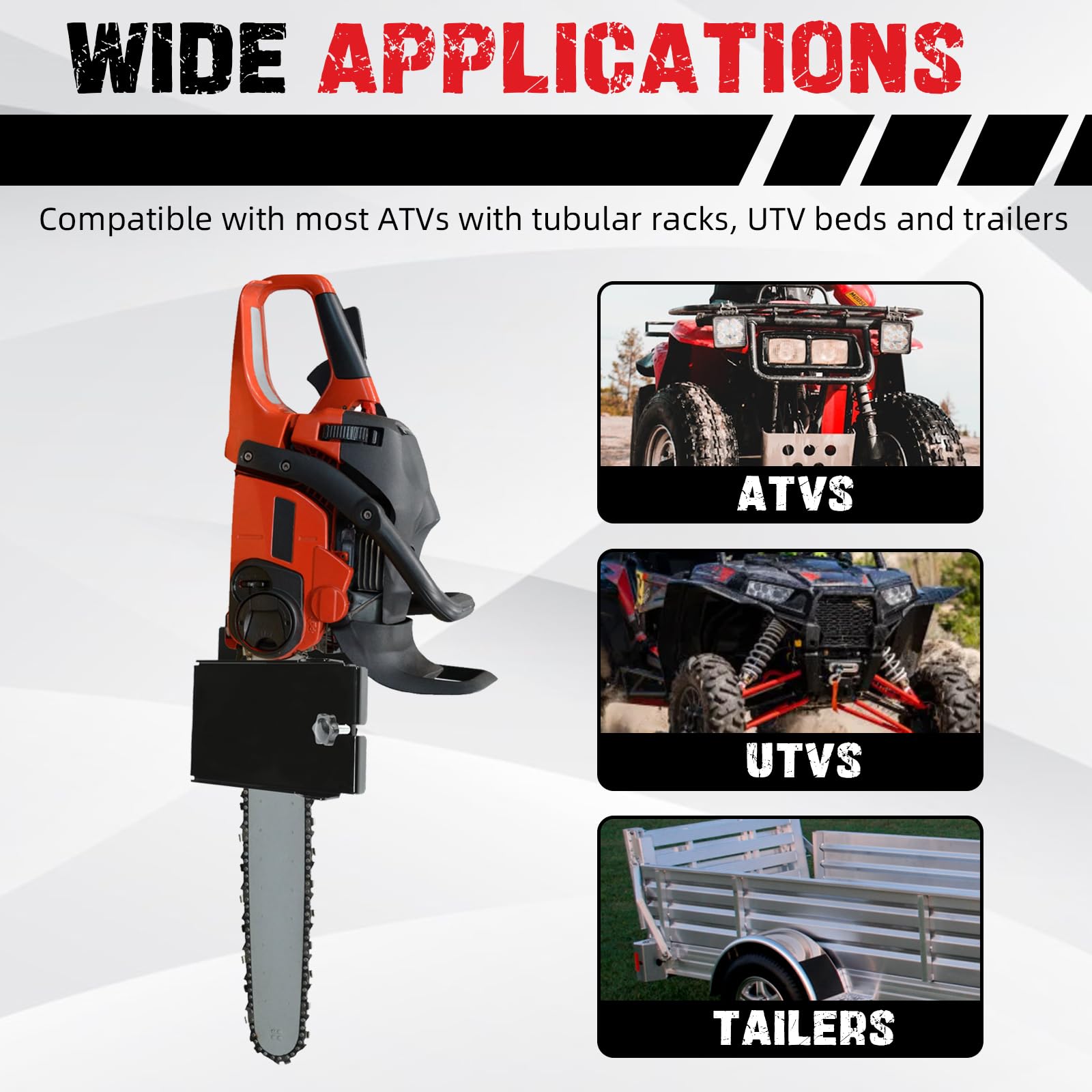 KUAFU bracket supporting chainsaw tilted 45 degrees to save rack space