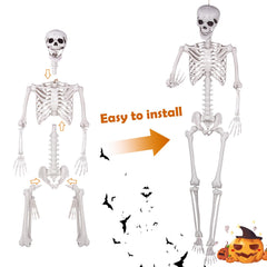 Kukooka skeleton posed on porch under lights showing easy outdoor decoration