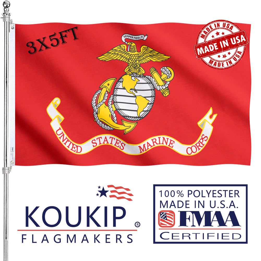 KUOKIP USMC flag front view with clear emblem, ideal for proud display
