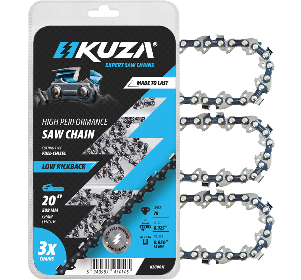 KUZA chainsaw chain front packaging showing model and fit for quick identification and purchase