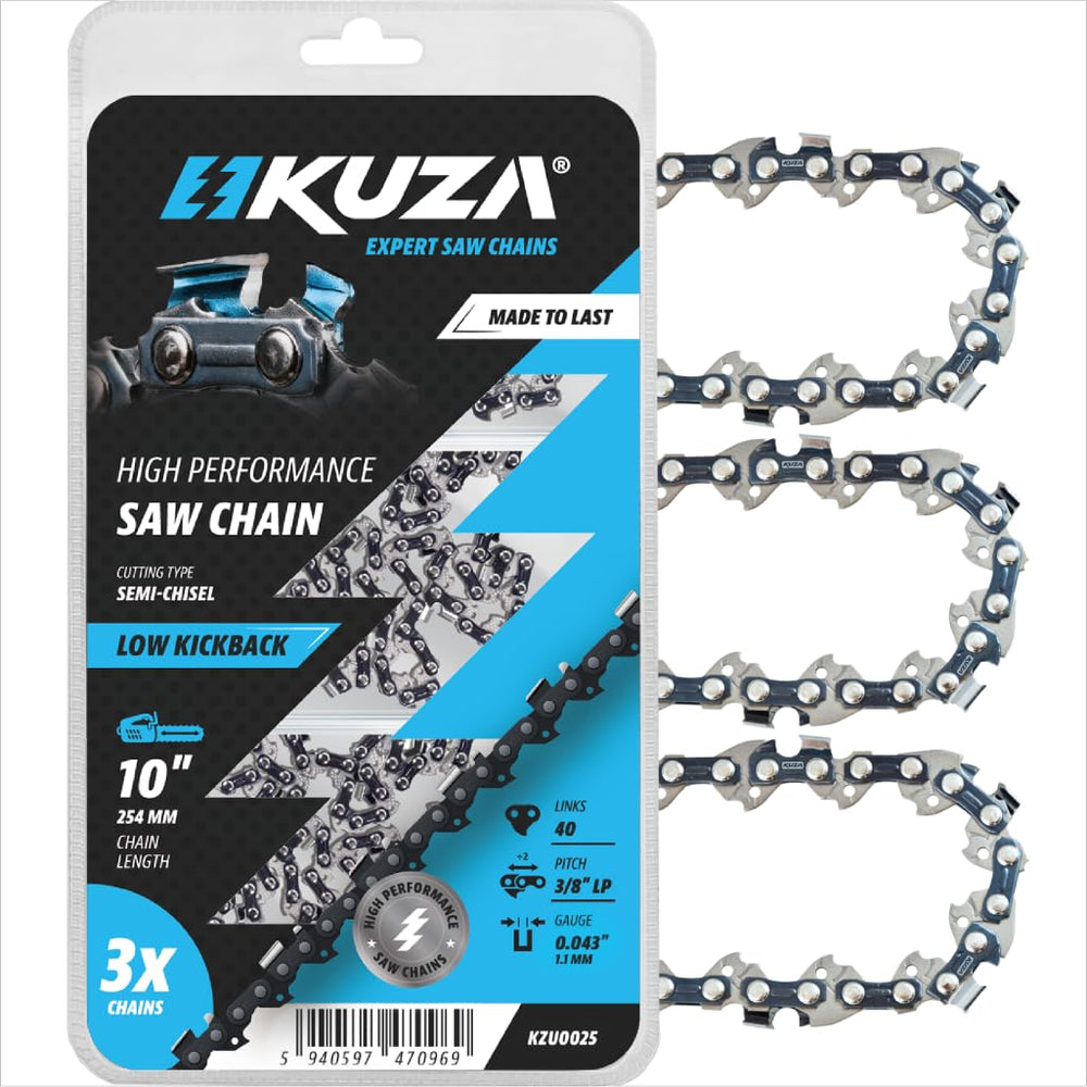 KUZA front packaging showing 10-inch chains and compatibility for quick purchase
