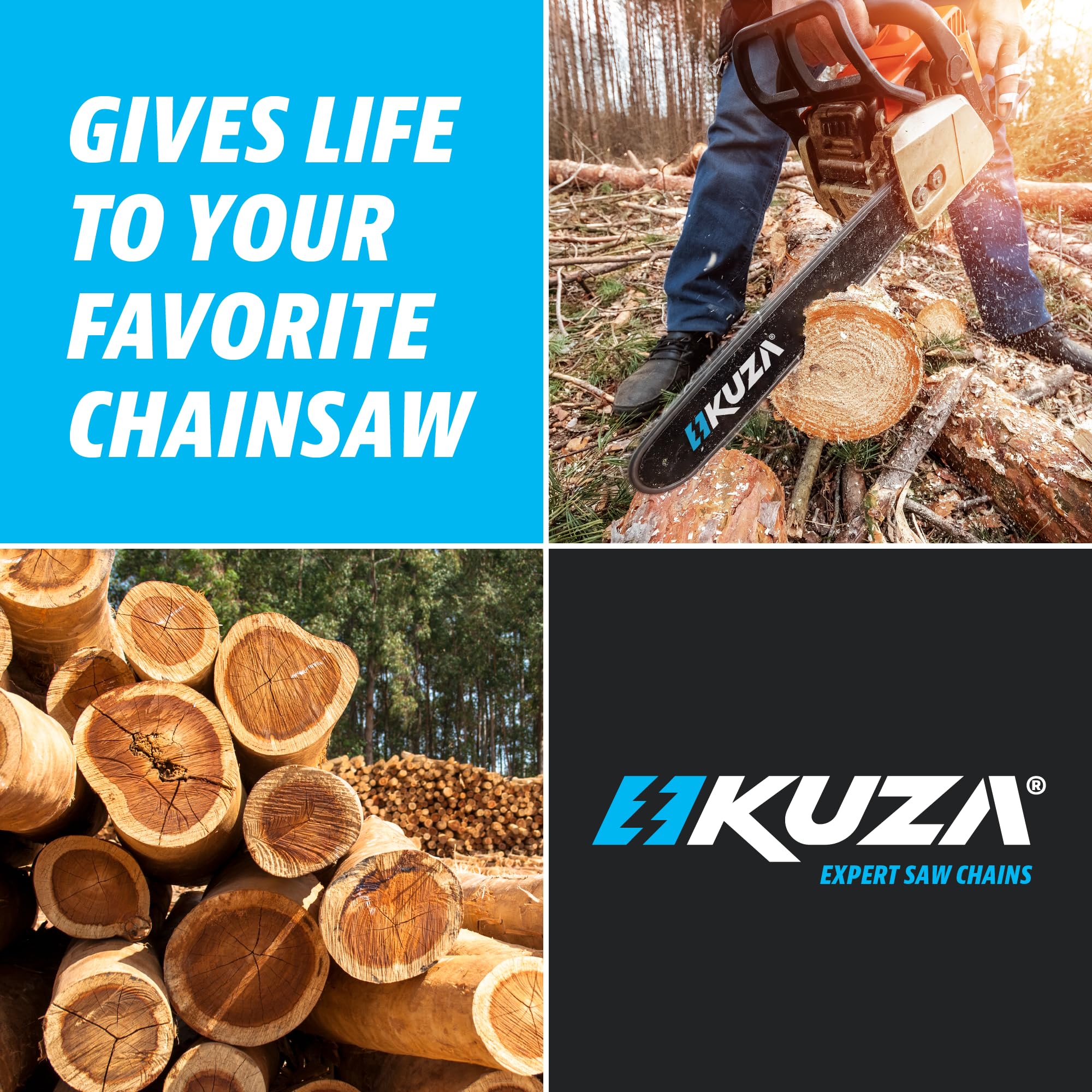 KUZA chain cutting a tree limb showing efficient, controlled performance