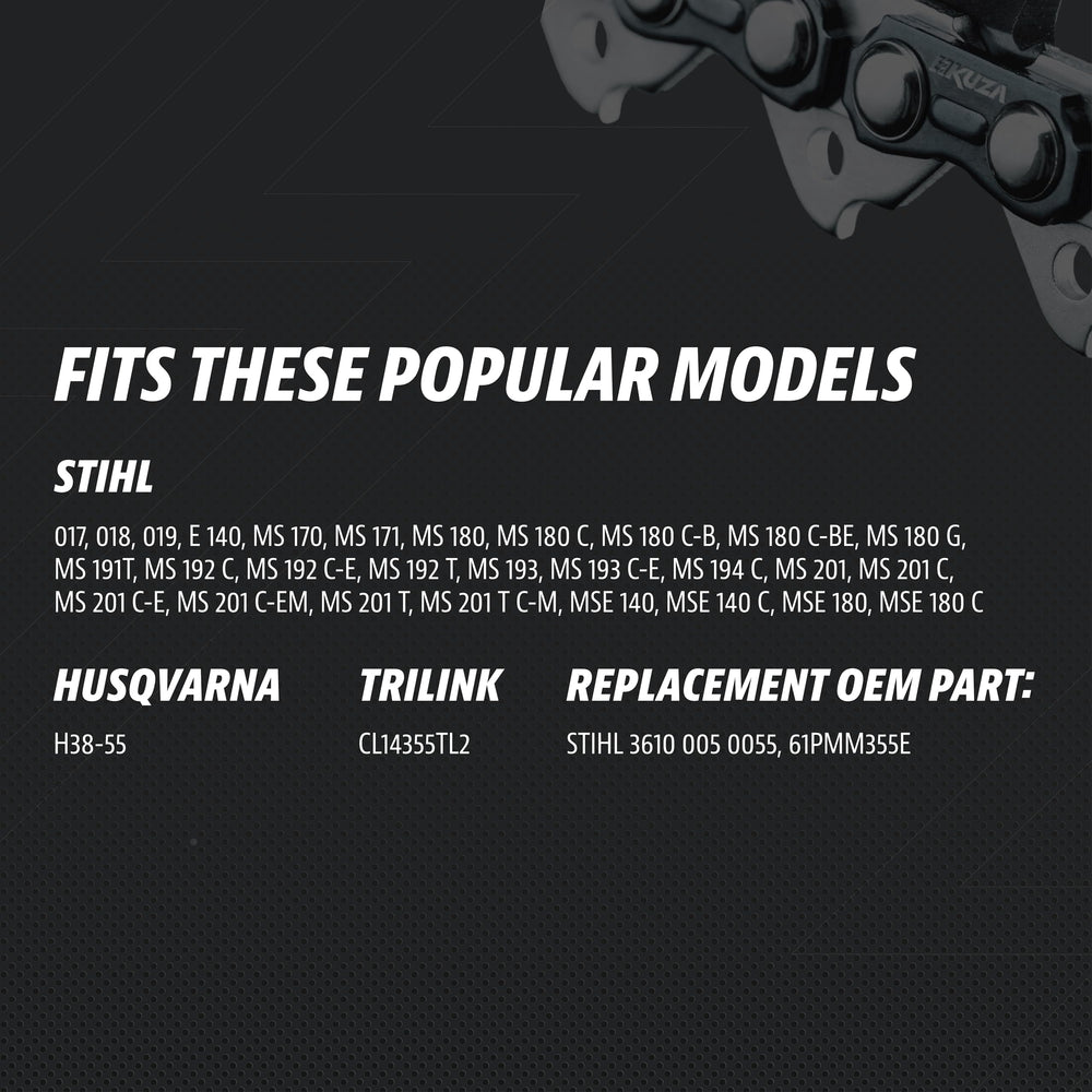 KUZA chain beside ruler showing size and 55-link accuracy benefit