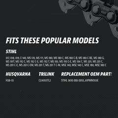 KUZA chain beside ruler showing size and 55-link accuracy benefit