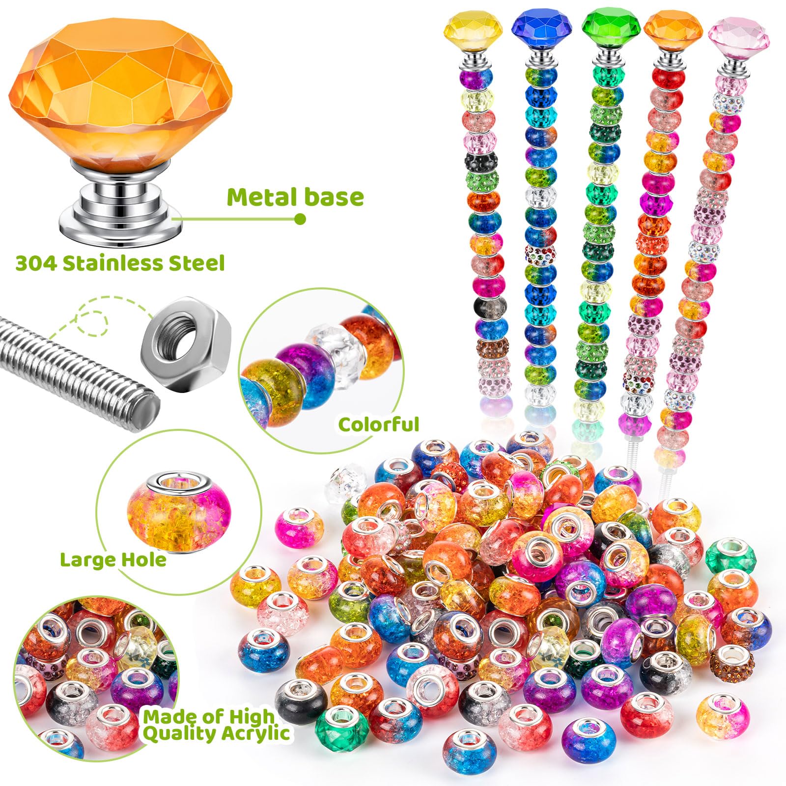 KVCSYAW threaded rod with crystal stopper detail showing stainless steel strength and sparkling topper