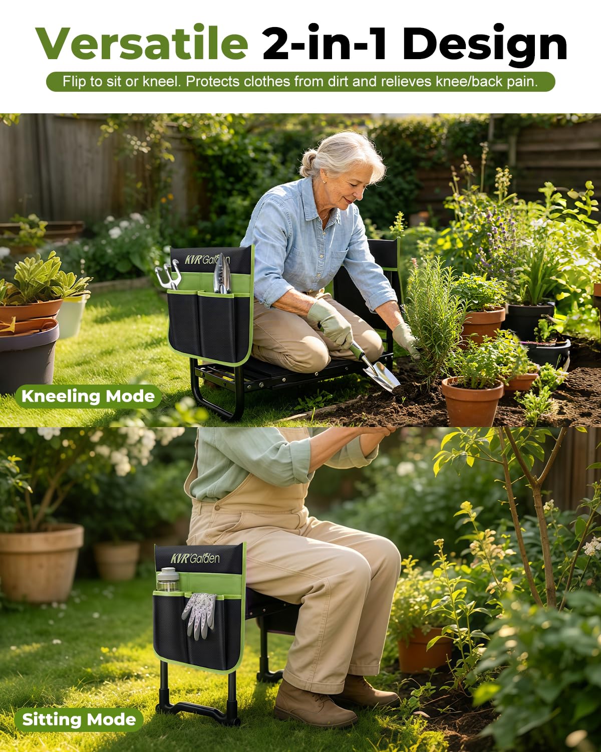 KVR folded kneeler profile highlighting compact foldability and easy storage benefit