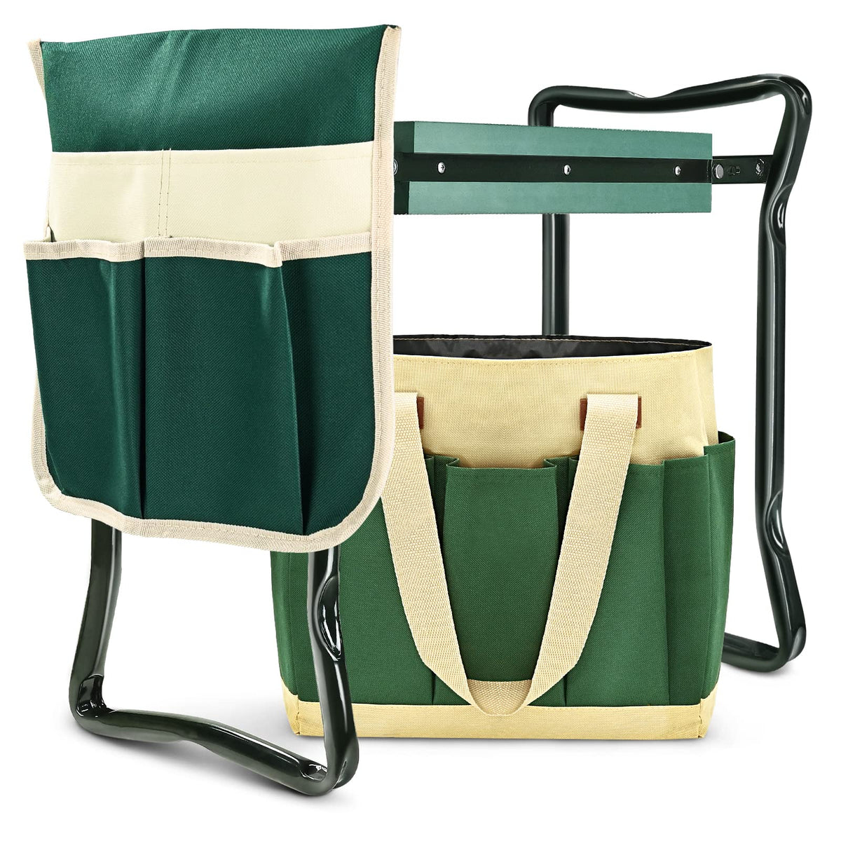 KVR front view folded bench showing compact portability and sturdy frame