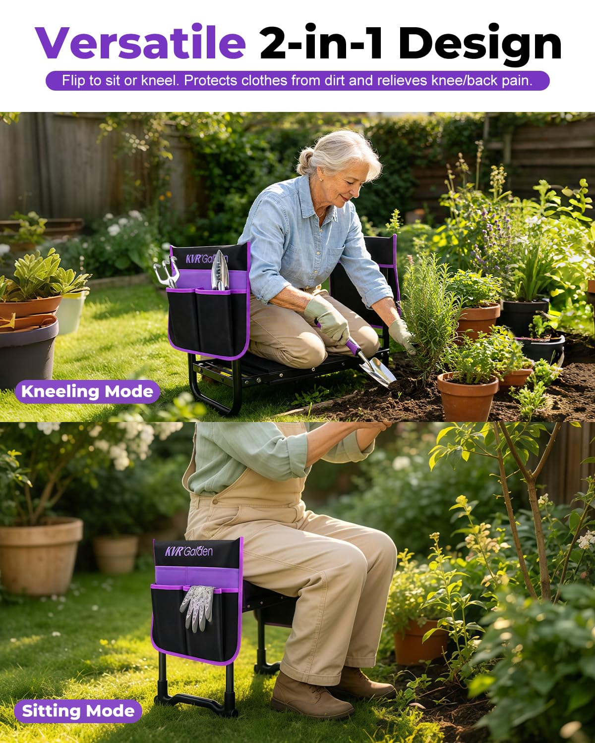 KVR kneeler folded profile illustrating portability and easy storage benefit