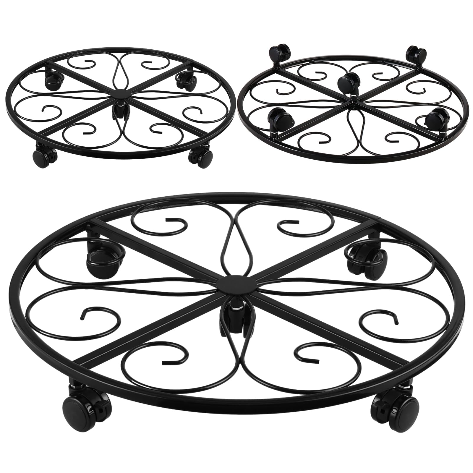 KvyusFlourish three-pack front view showing sturdy black metal caddies and mobility