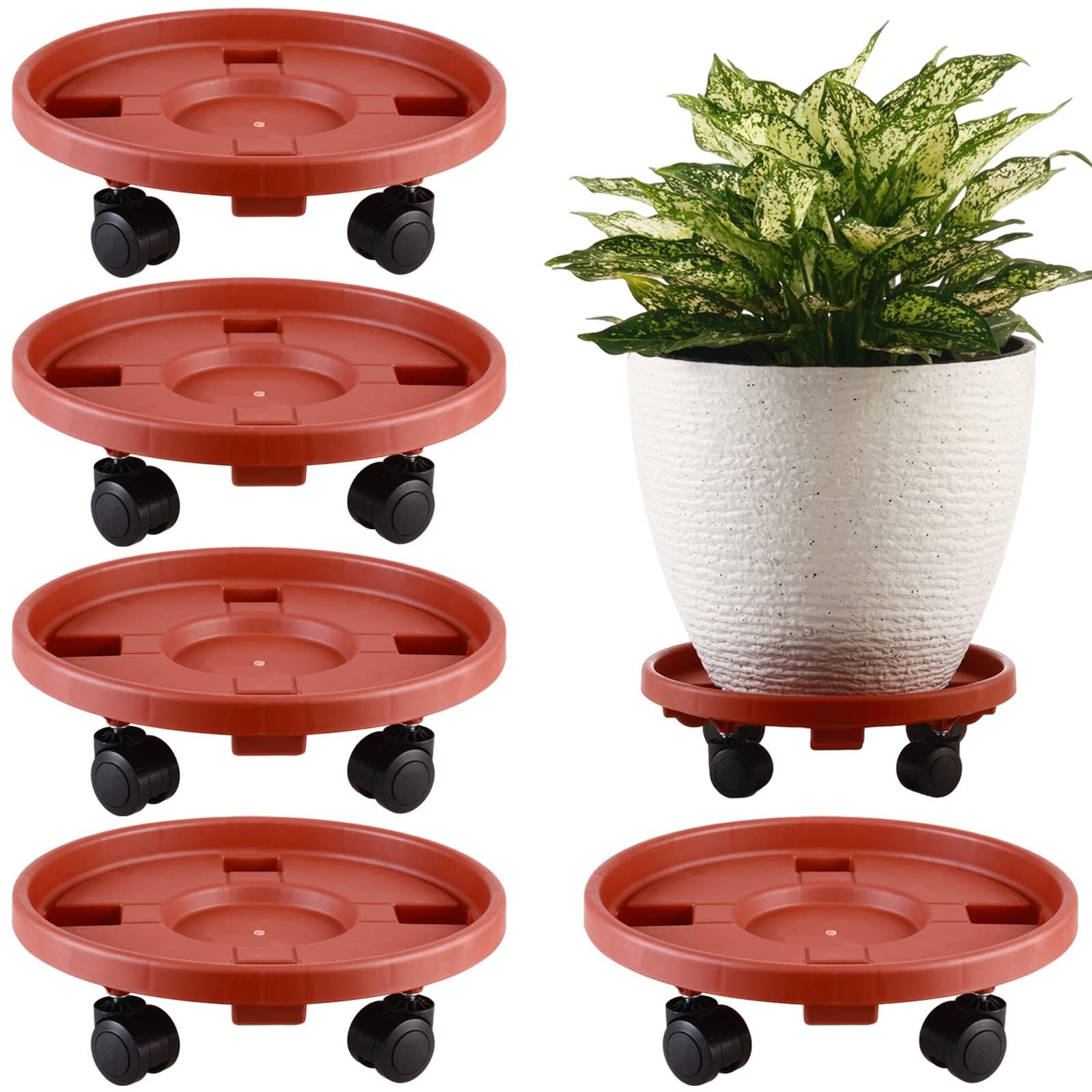 KvyusFlourish front packaging showing five red 13 inch plant caddies and benefits