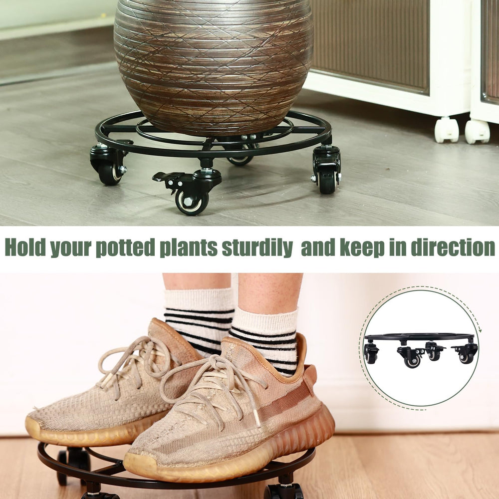 KvyusFlourish in-use photo pushing a large planter easily across tile for convenient repositioning