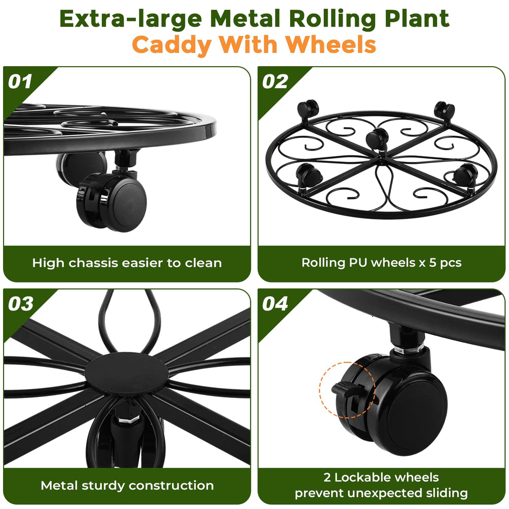KvyusFlourish indoor use with large planter rolling easily and protecting hardwood floors