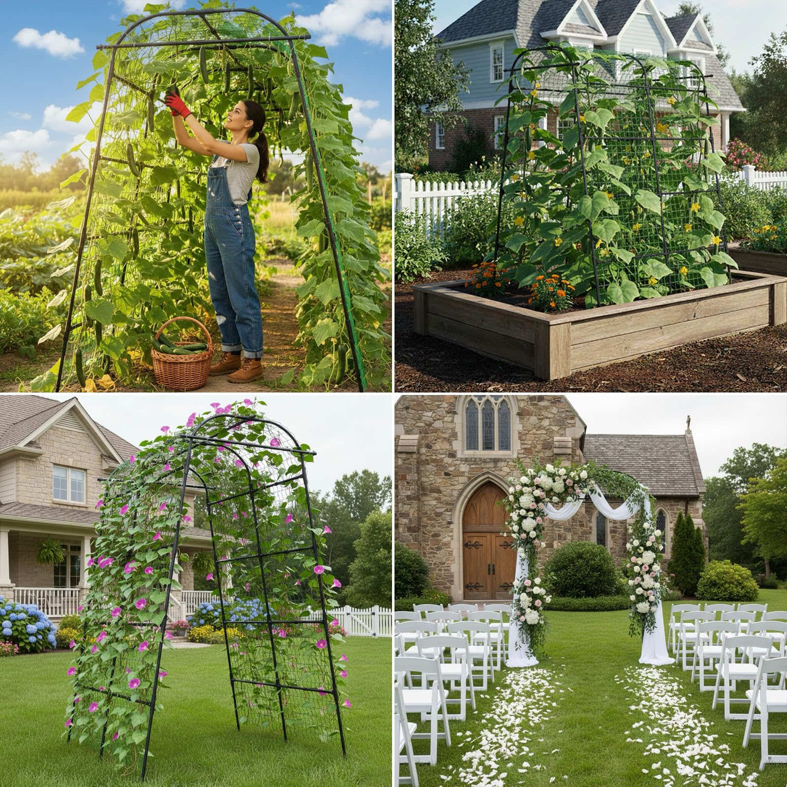 Kweetle arch as a garden entryway with flowering vines for curb appeal