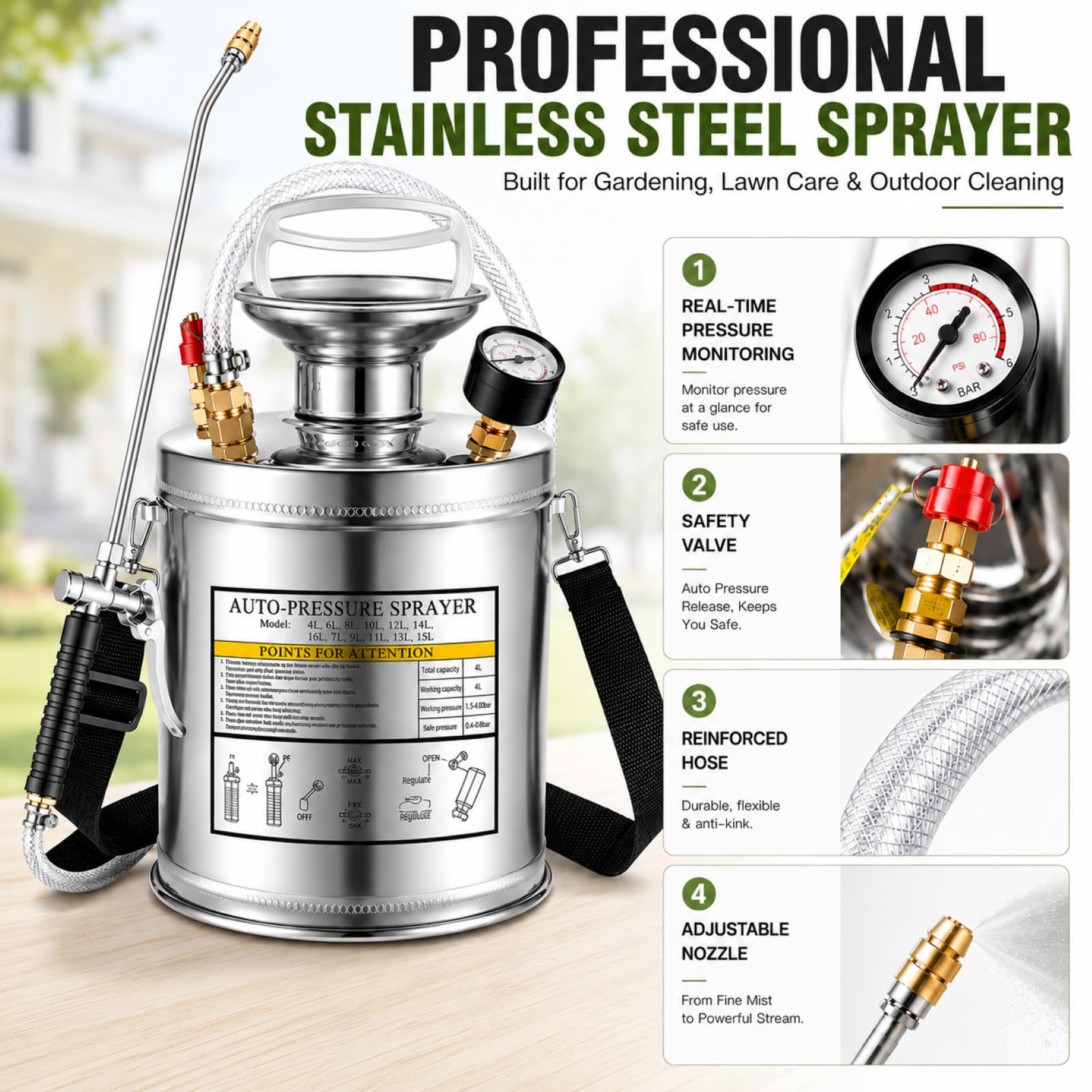 Kweetle braided hose and adjustable nozzle close-up for reliable spray control
