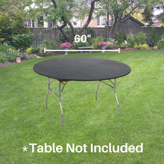 Kwik-Covers fitted on a 60-inch round table showing tidy finished look