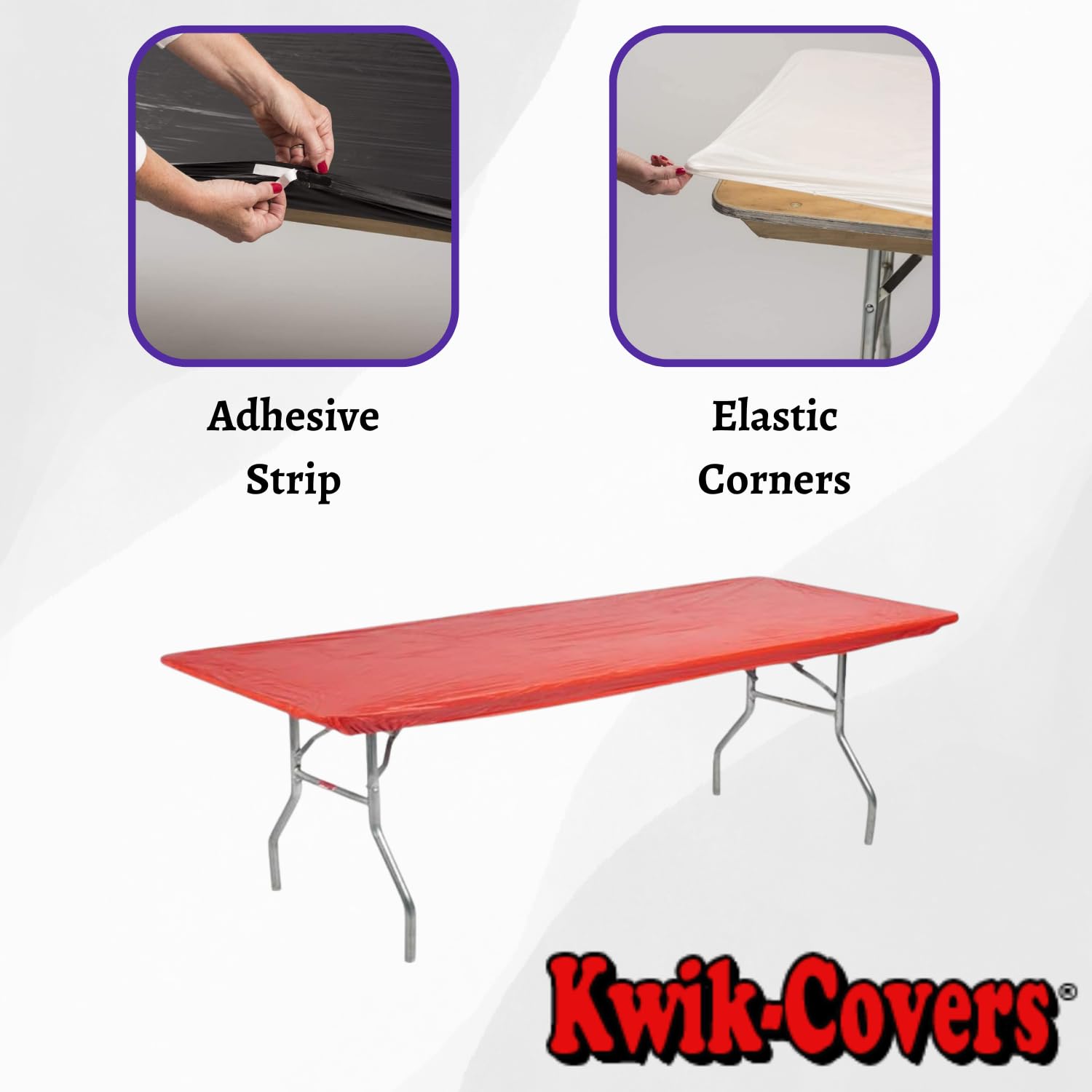 Kwik-Covers adhesive strip close-up showing 4 inch tape for added hold