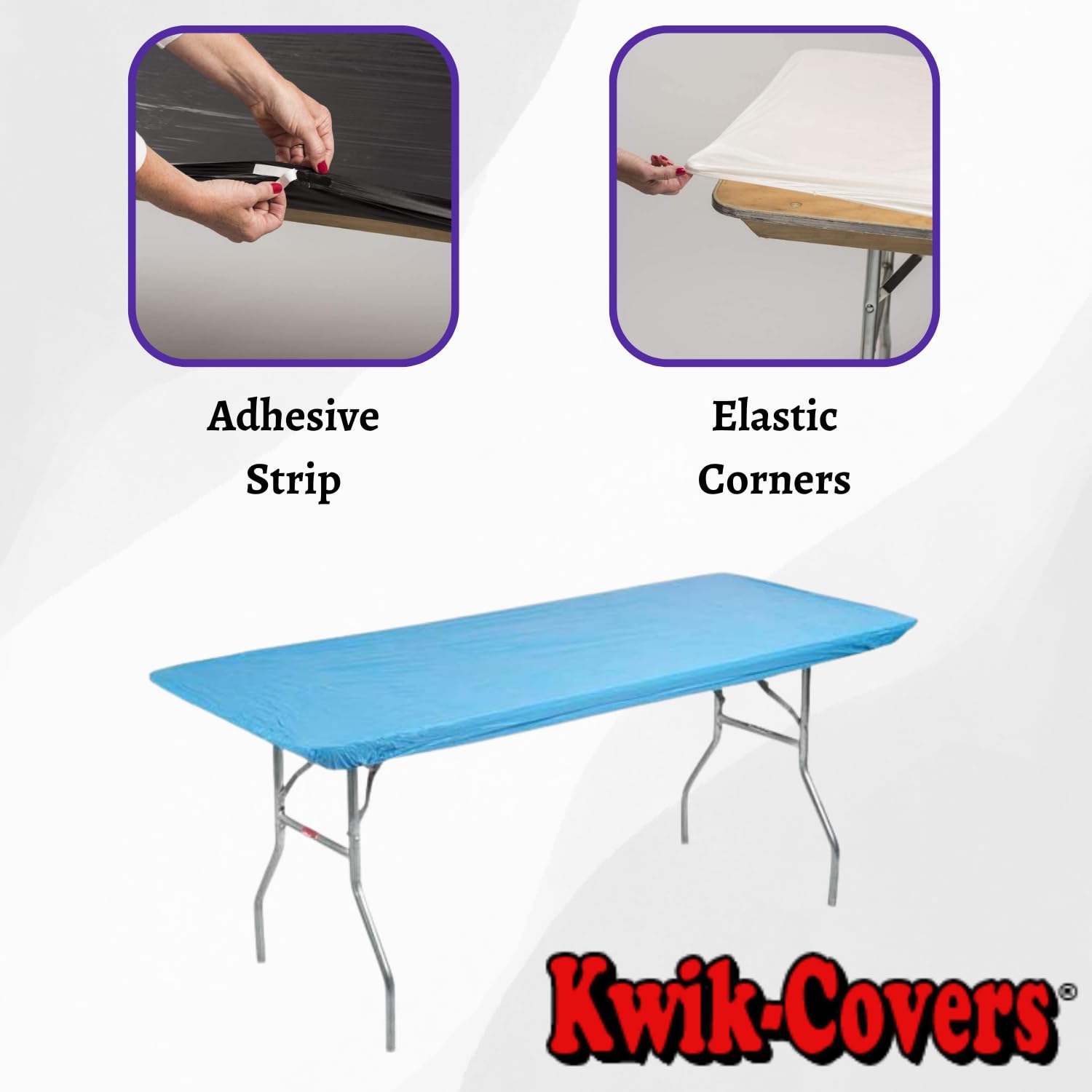 Kwik-Covers 4-inch adhesive strip detail showing secure long-side hold and wind resistance
