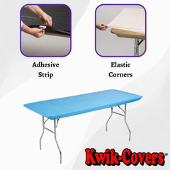 Kwik-Covers 4-inch adhesive strip detail showing secure long-side hold and wind resistance