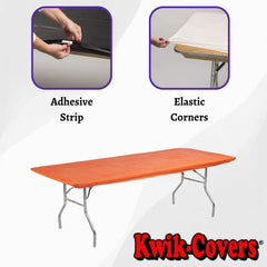 Kwik-Covers adhesive strip detail showing 4-inch tape for added side support