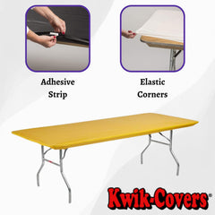 Kwik-Covers adhesive strip detail, brand provides extra side hold benefit