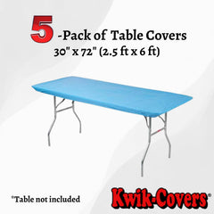 Kwik-Covers elastic corner close-up showing snug fit and stability on table corners