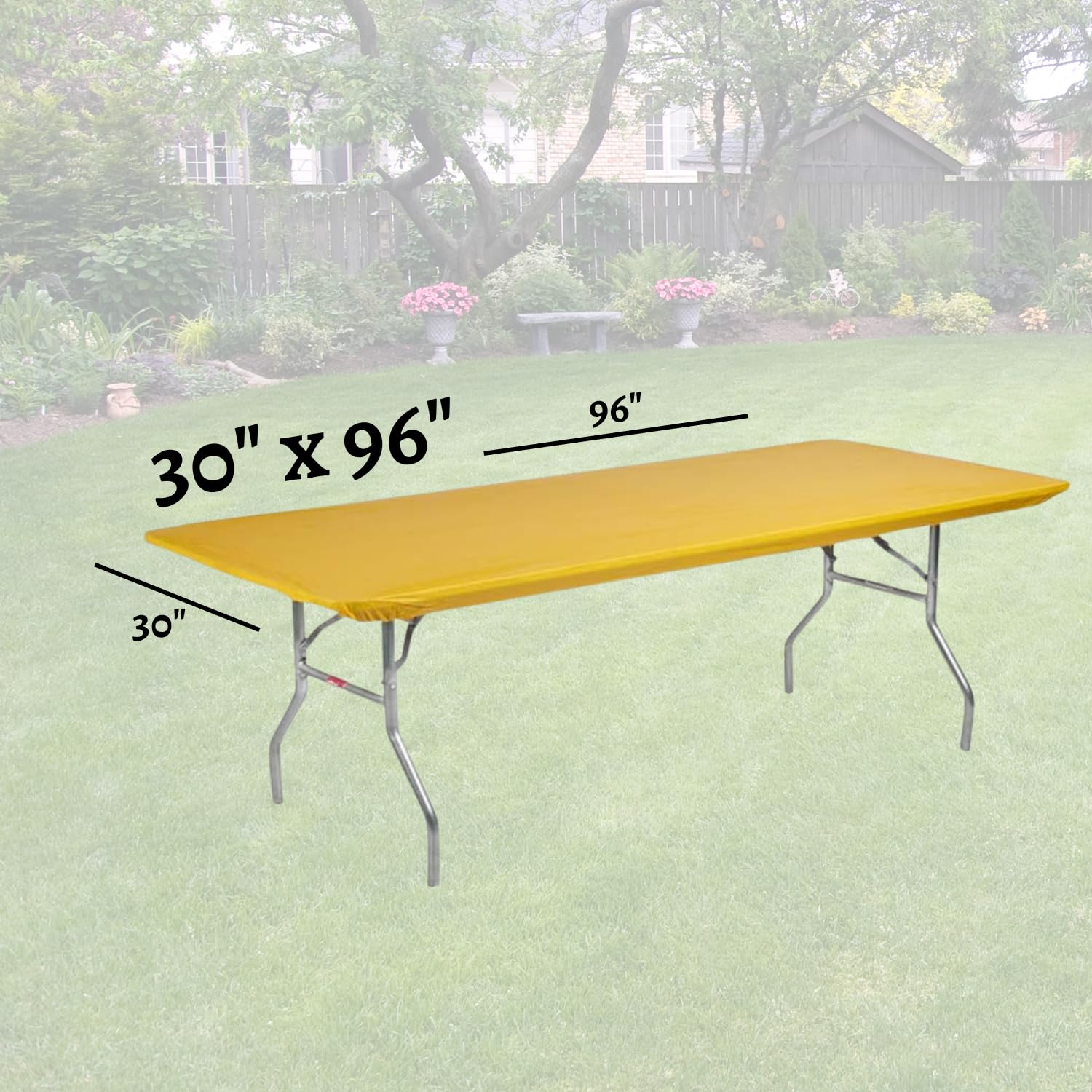 Kwik-Covers on a full outdoor table in use, brand keeps covers secure outdoors