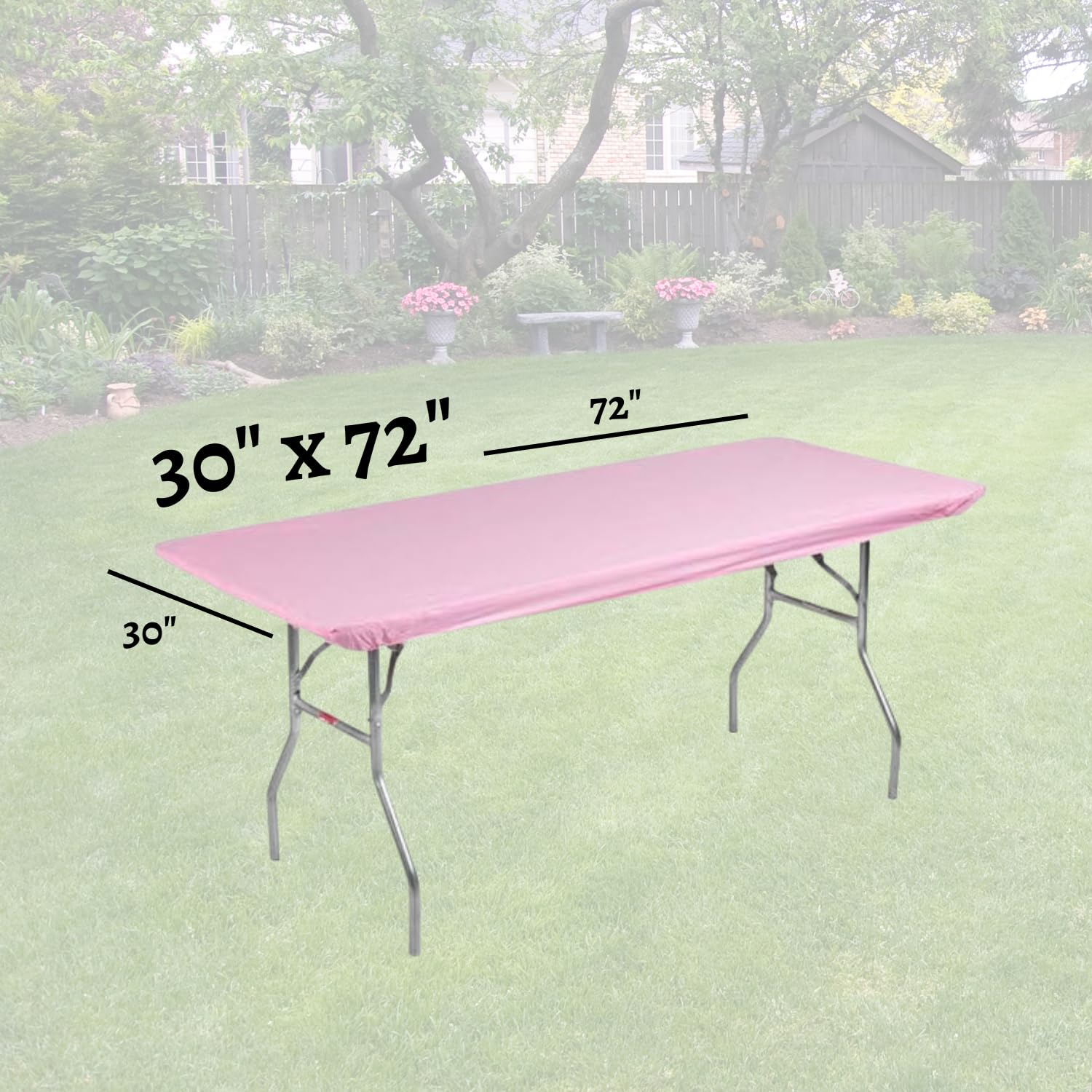 Kwik-Covers on a 6-foot table outdoors demonstrating wind resistance