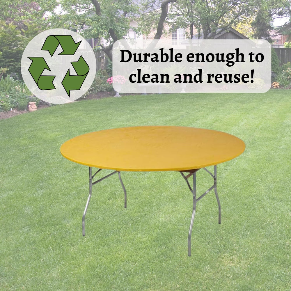 Kwik-Covers gold on outdoor party table illustrating wind resistance